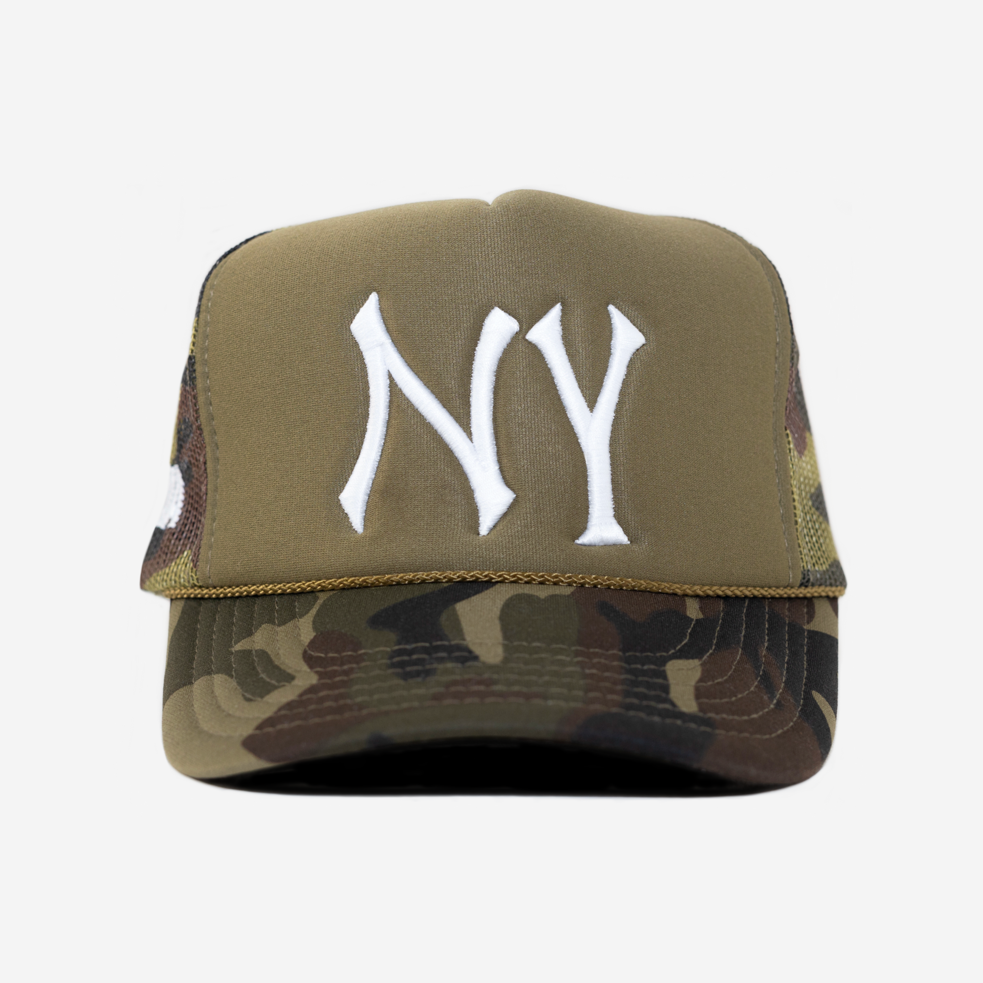 NY TRUCKER HAT (GREEN CAMO)