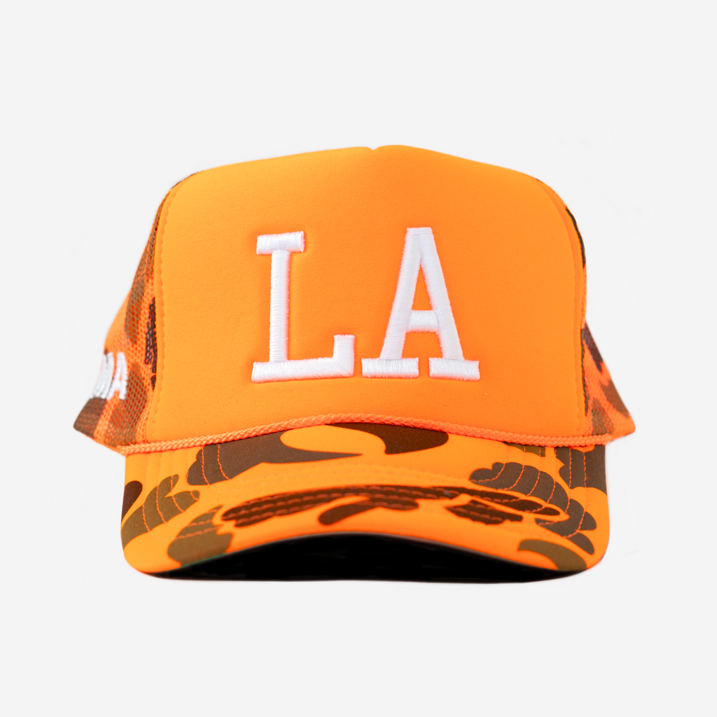 LA TRUCKER HAT (ORANGE CAMO)