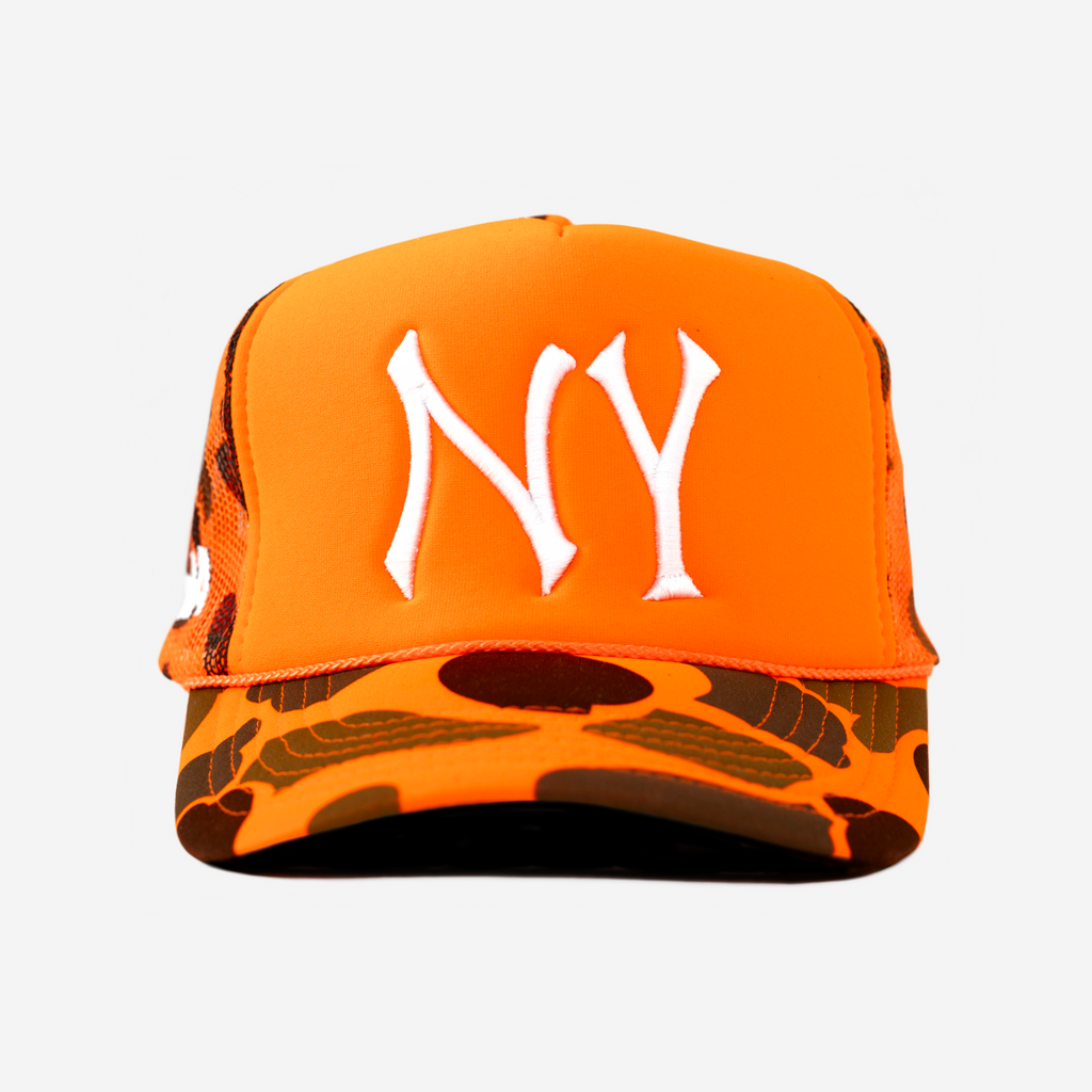 NY TRUCKER HAT (ORANGE CAMO)