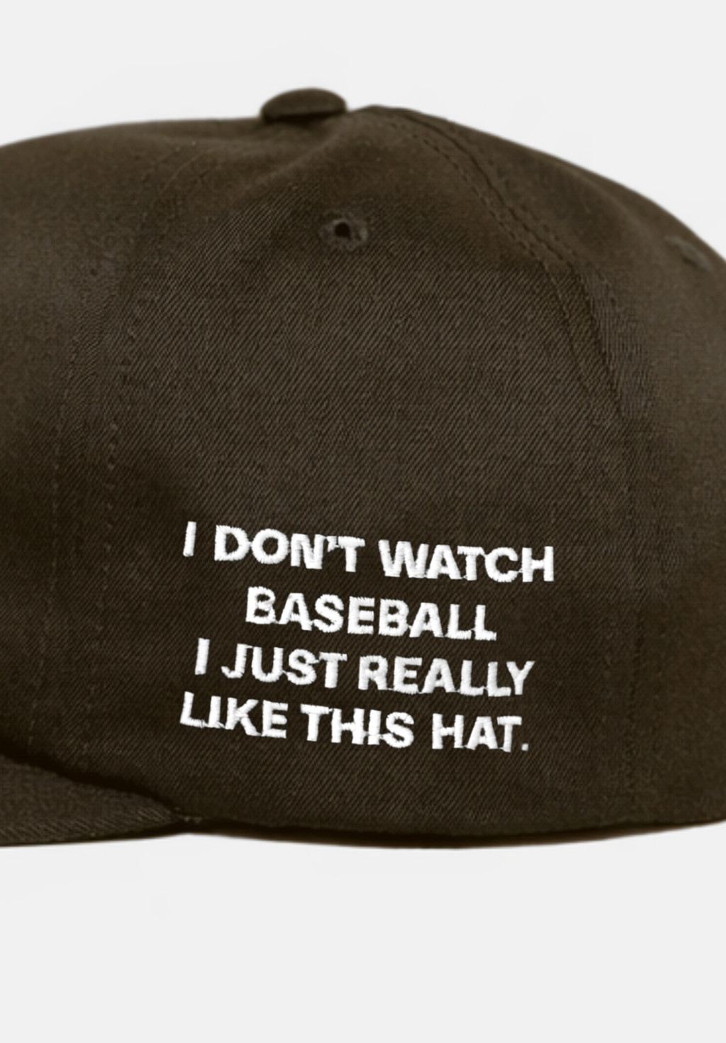 "I DoN'T WATCH BASEBALL I JUST REALLY LIKE THIS HAT." EMBRoIDERY ADD oN