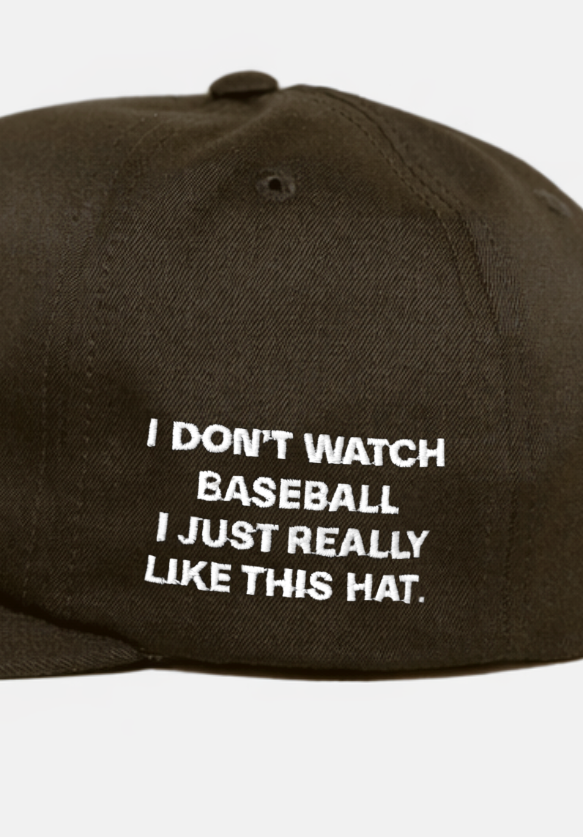 "I DoN'T WATCH BASEBALL I JUST REALLY LIKE THIS HAT." EMBRoIDERY ADD oN