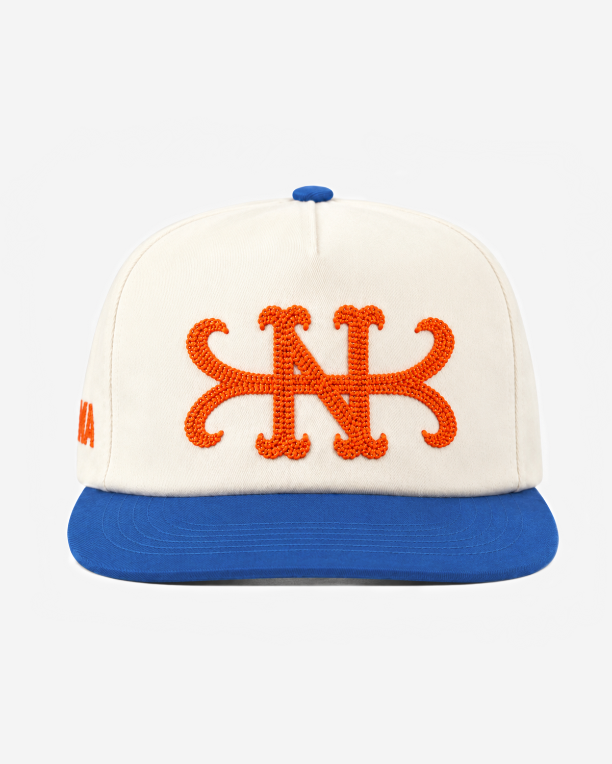QUEENS CHAIN STITCH HAT (CREAM/BLUE)