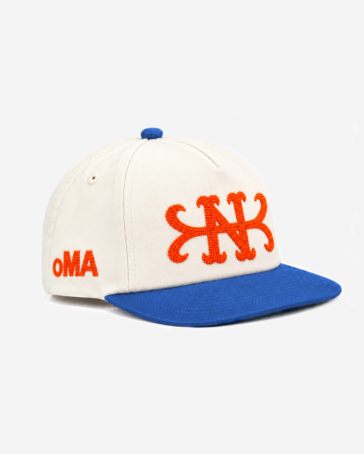 QUEENS CHAIN STITCH HAT (CREAM/BLUE)