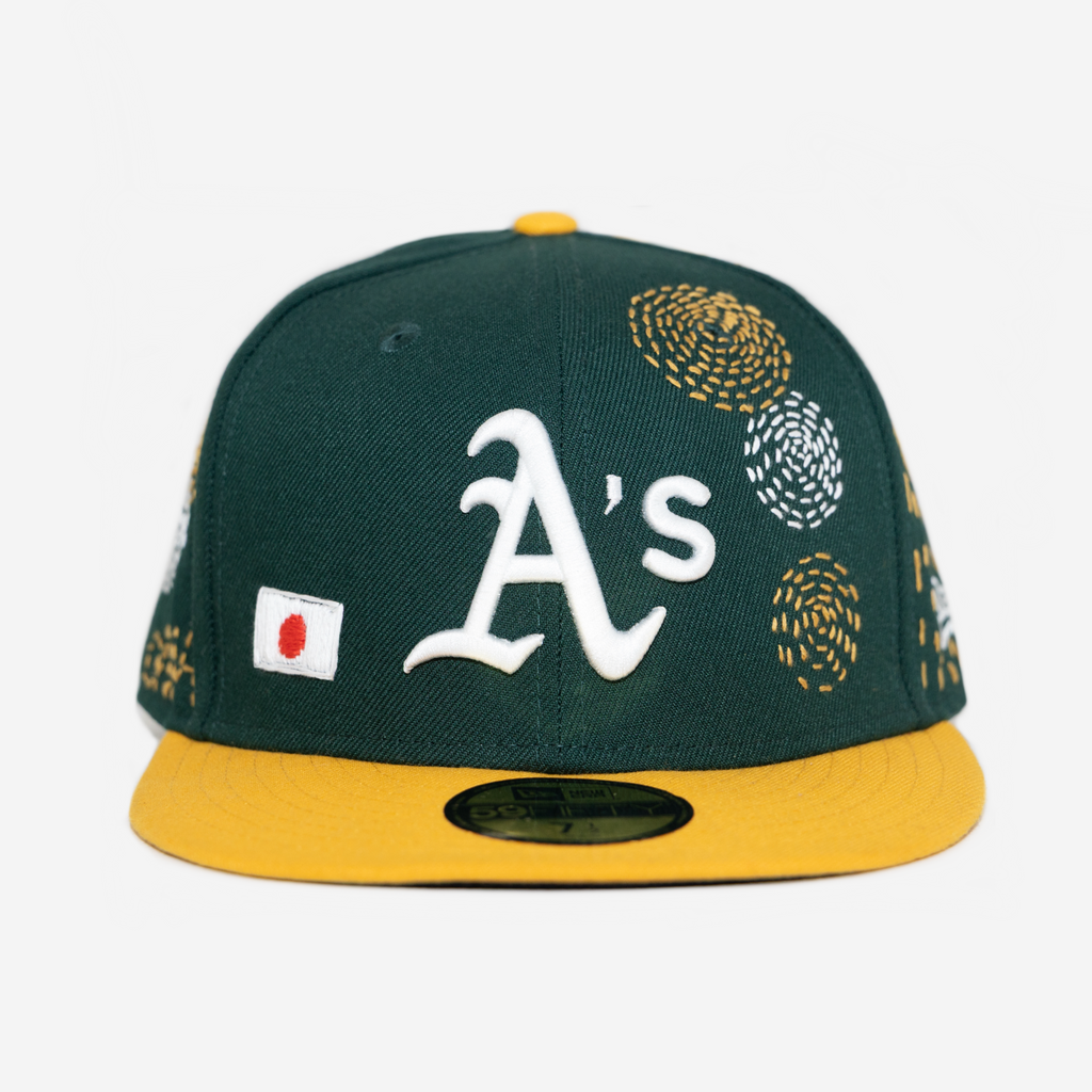 oAKLAND A'S SASHIKo EMBRoIDERED FITTED HAT (GREEN/GoLD)