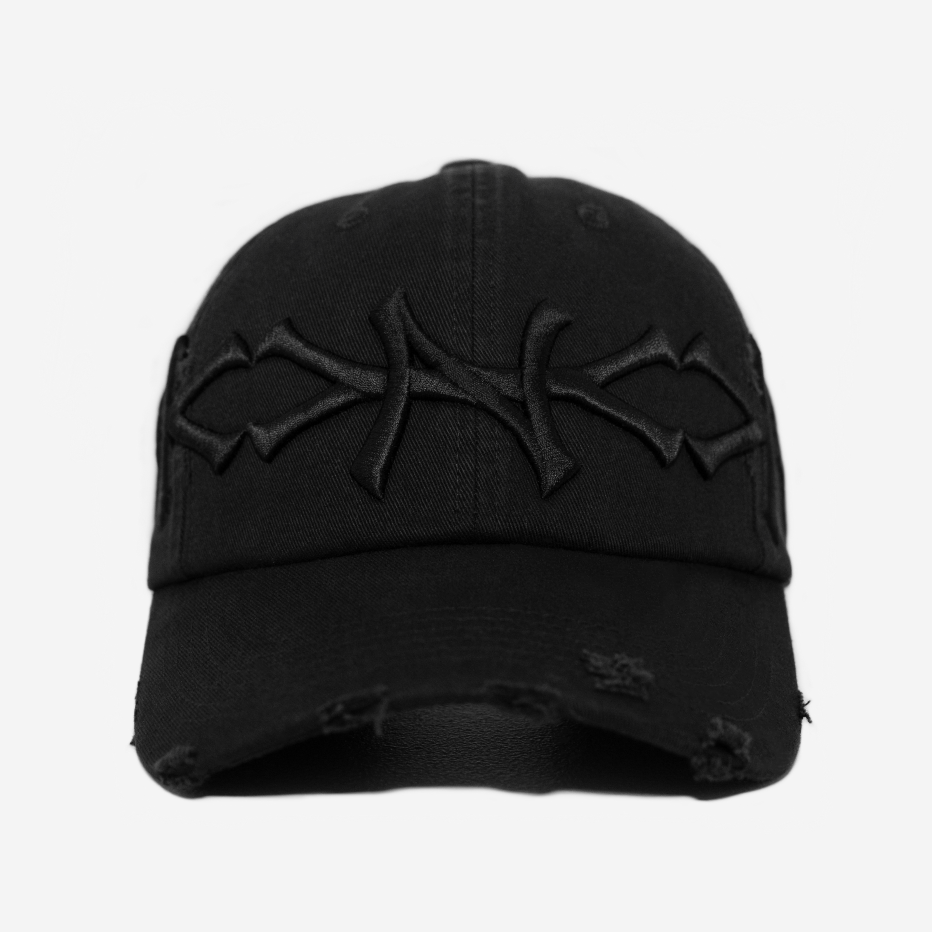 NY CROWN DISTRESSED HAT (TRIPLE BLACK)