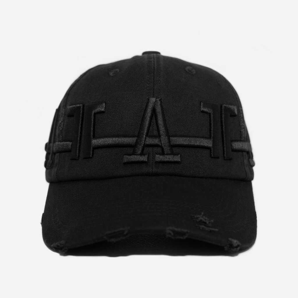 LA CROWN DISTRESSED HAT (TRIPLE BLACK)