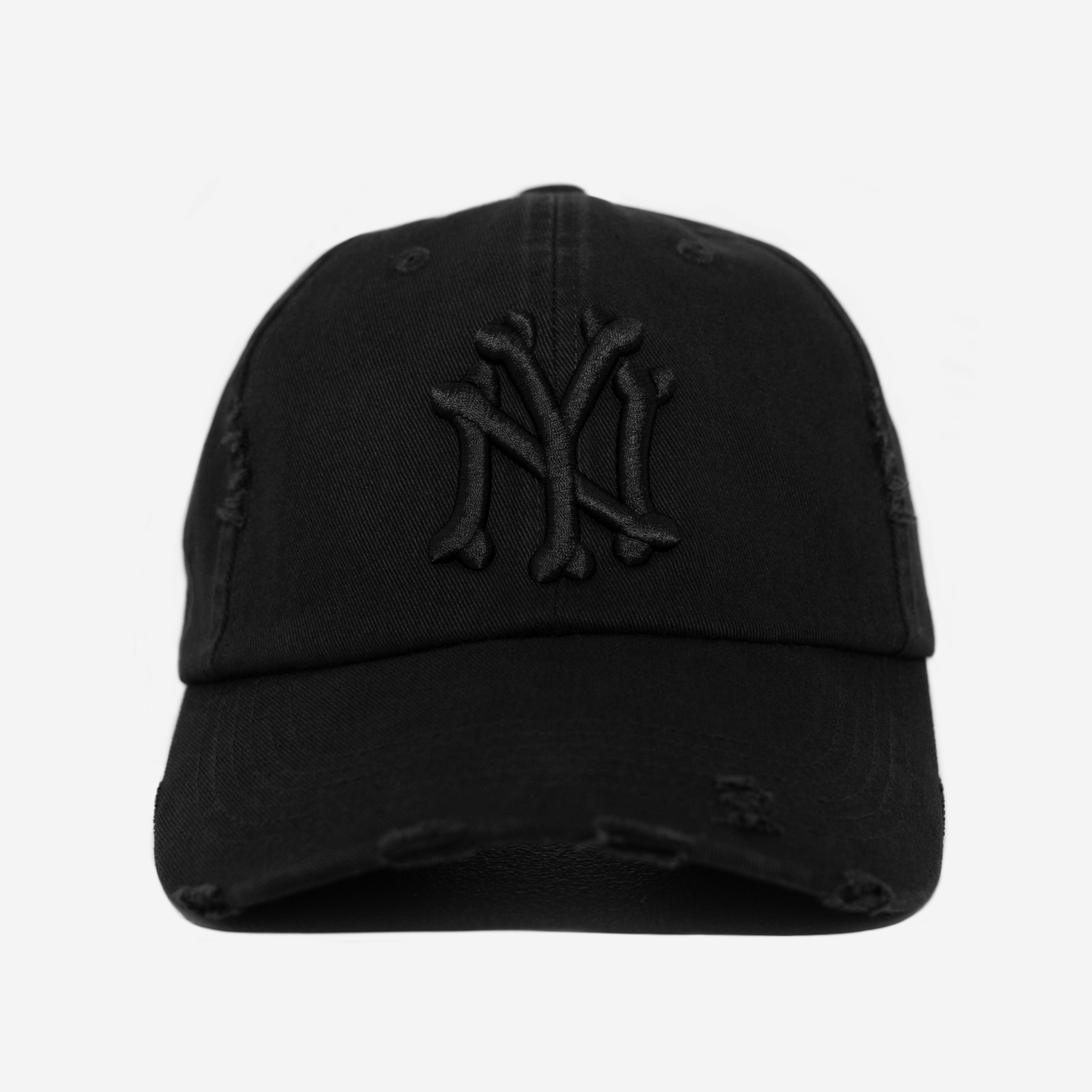 NY BONES DISTRESSED HAT (TRIPLE BLACK)
