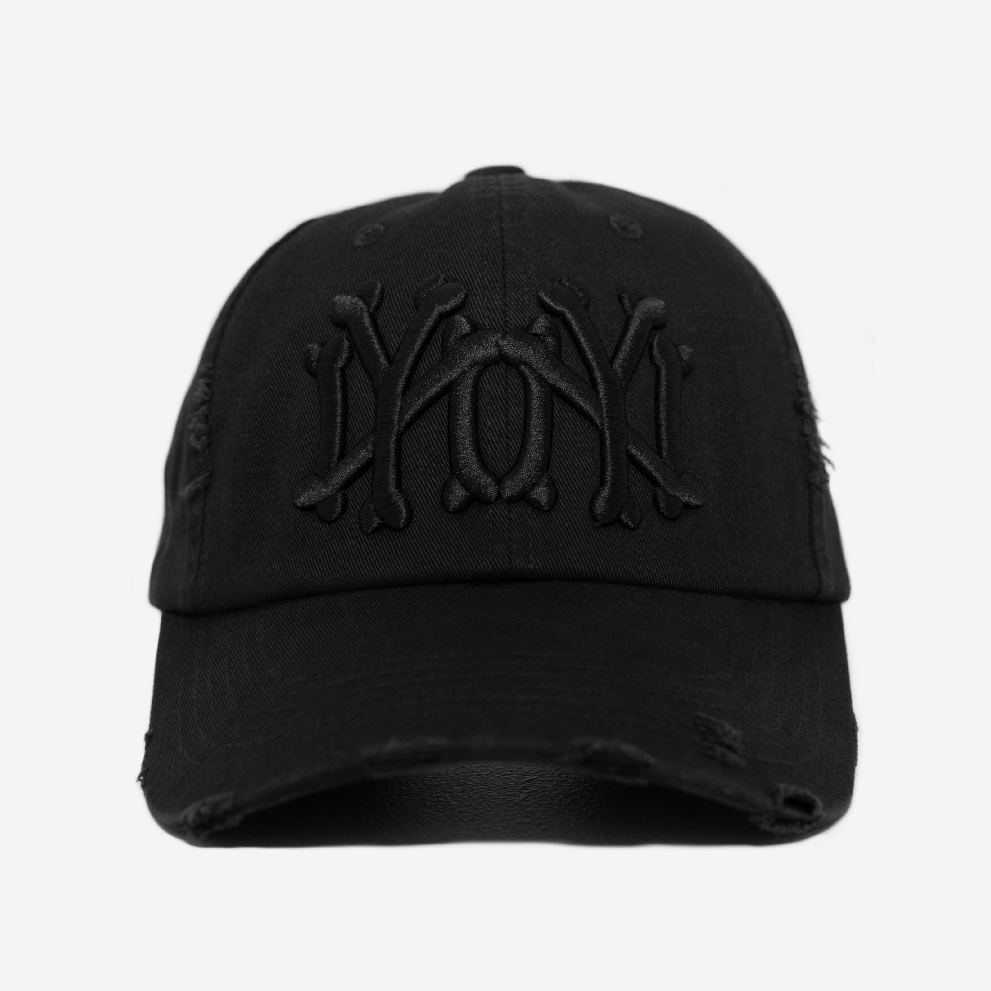NY NY BONES DISTRESSED HAT (TRIPLE BLACK)