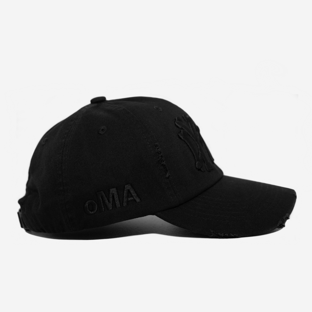 NY NY BONES DISTRESSED HAT (TRIPLE BLACK)
