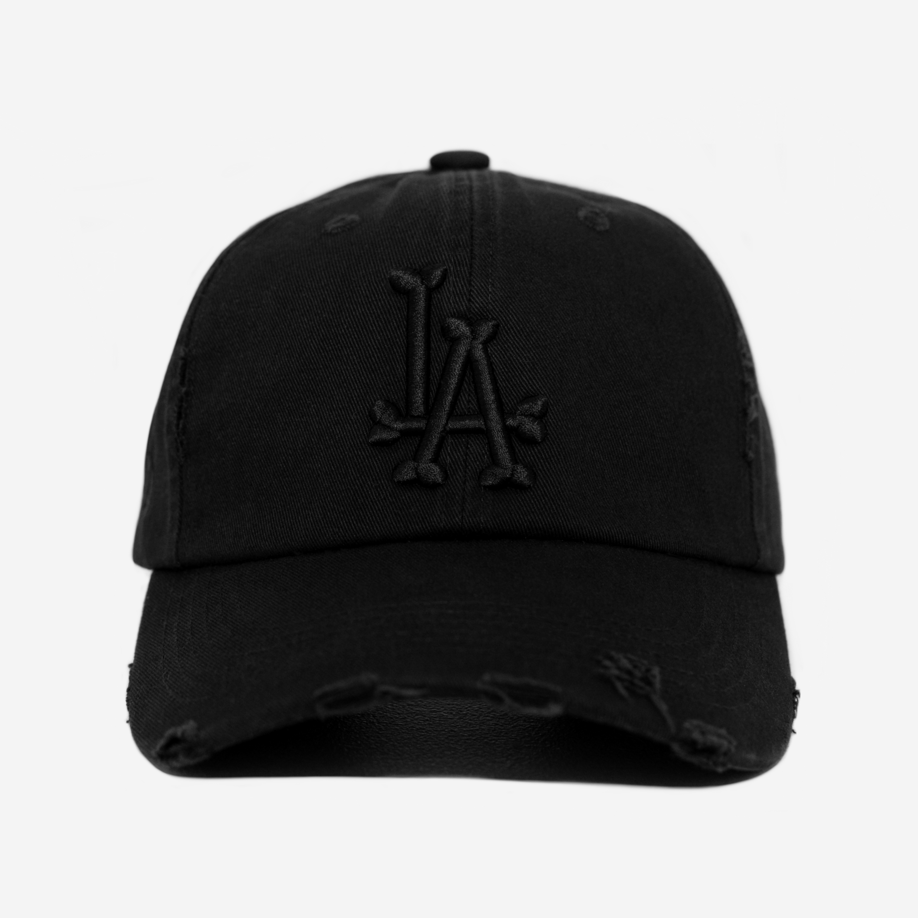 LA BONES DISTRESSED HAT (TRIPLE BLACK)