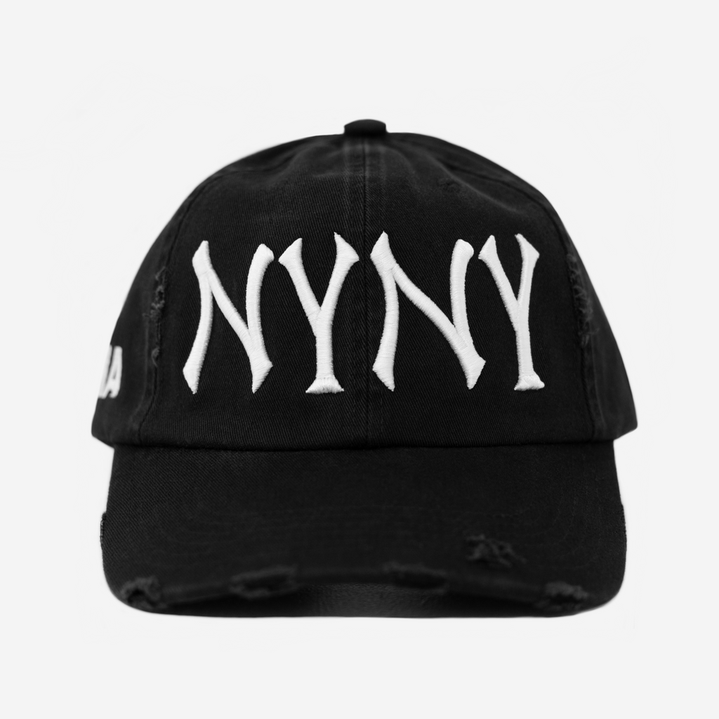 NY NY DISTRESSED HAT (BLACK/WHITE)