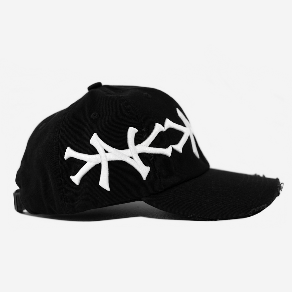 NY CROWN DISTRESSED HAT (BLACK/WHITE)