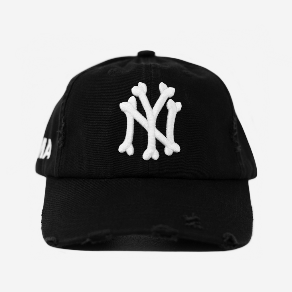 NY BONES DISTRESSED HAT (BLACK/WHITE)