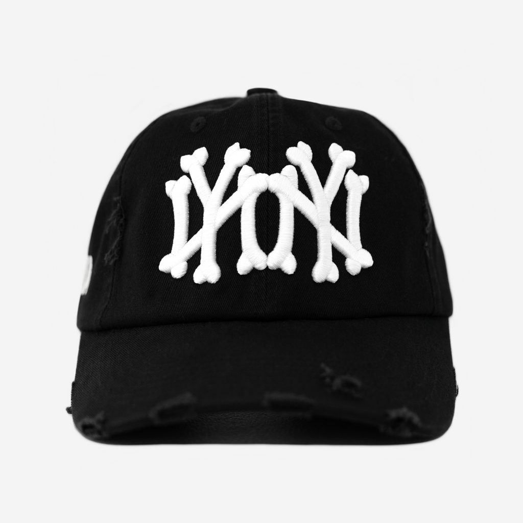 NY NY BONES DISTRESSED HAT (BLACK/WHITE)