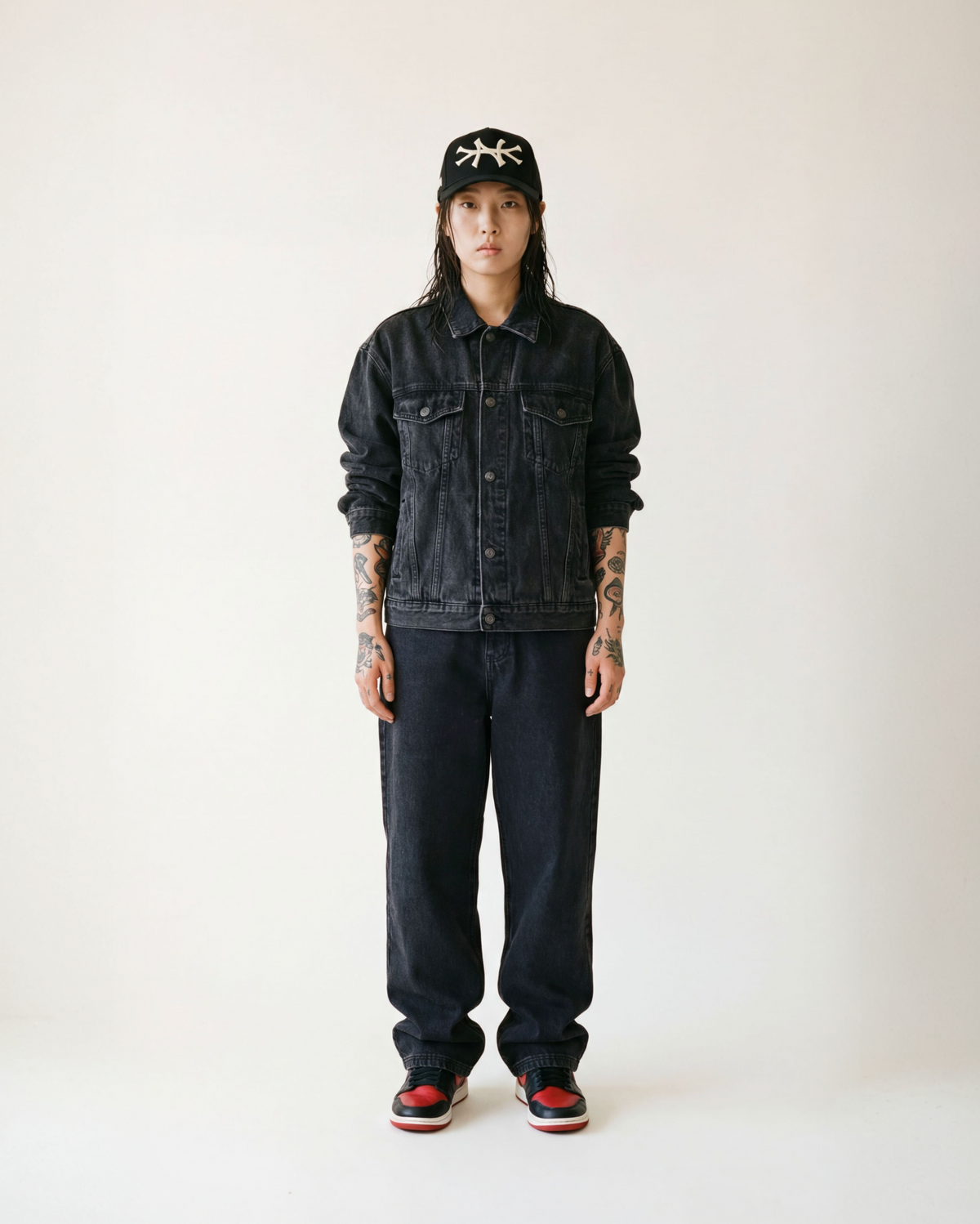 NEW YoRK HAT CURVED BRIM (BLK/CRM)